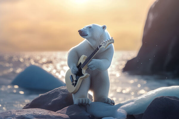 Poster Eisbär spielt Gitarre. Ein cooles Geschenk für heisse Gitarristen!