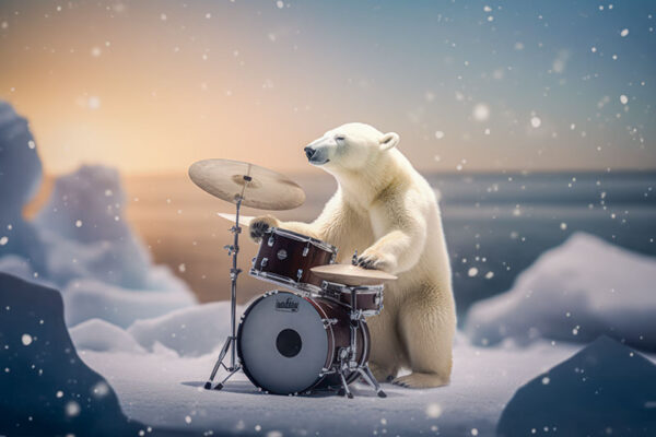 Poster Eisbär spielt Schlagzeug. Das perfekte Geschenk für Schlagzeuger