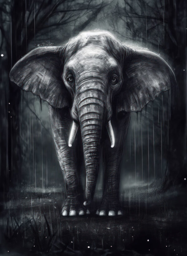 Poster Elefant Zeichnung. Digitale Kunst, düstere Stimmung für das besondere Zimmer.