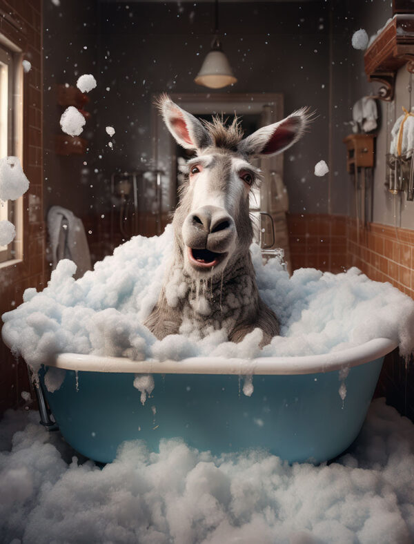 Poster Esel in der Badewanne. Perfekt für Dein Badezimmer!