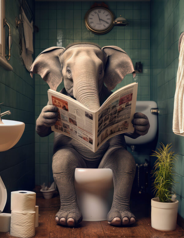 Poster Elefant am Klo. Der Hingucker in Deinem Badezimmer oder Deiner Toilette.