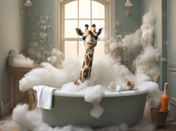 Poster Giraffe beim Baden. Perfekt für Dein Badezimmer!