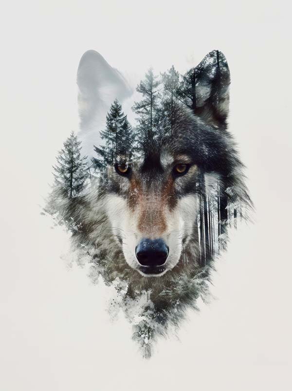 Der Wolf In Seinem Natürlichen Lebensraum Als Poster Wolf Double Exposure
